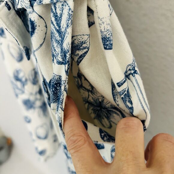 Christian Lacroix Romper Women M WhiteBlue Floral Fruit Linen Vacay Cruise Comfy - Picture 12 of 16